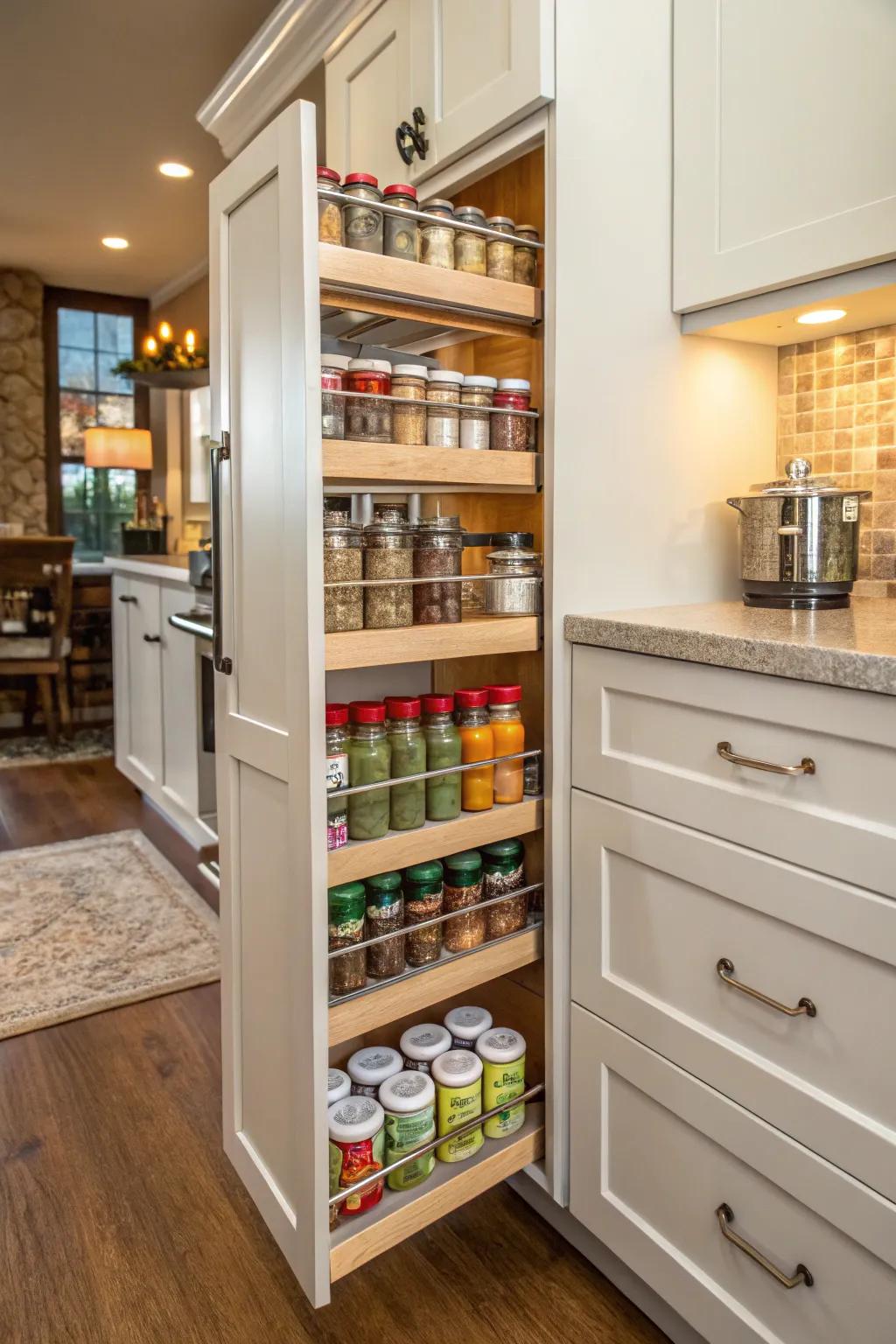 Glide-out shelves make everything in your pantry effortlessly accessible.