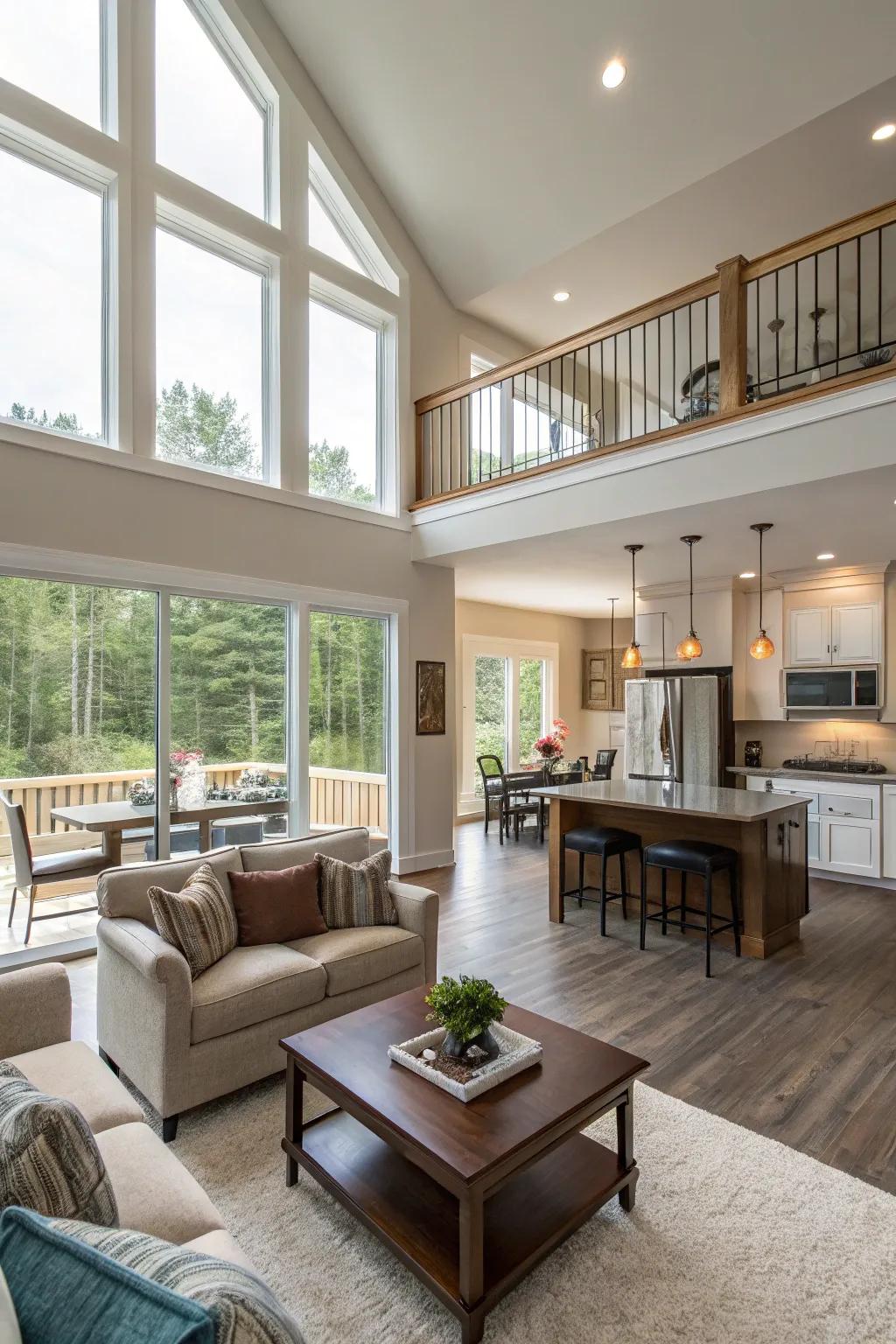 Maximize the open areas in your split-level house to establish a fluid transition between rooms.