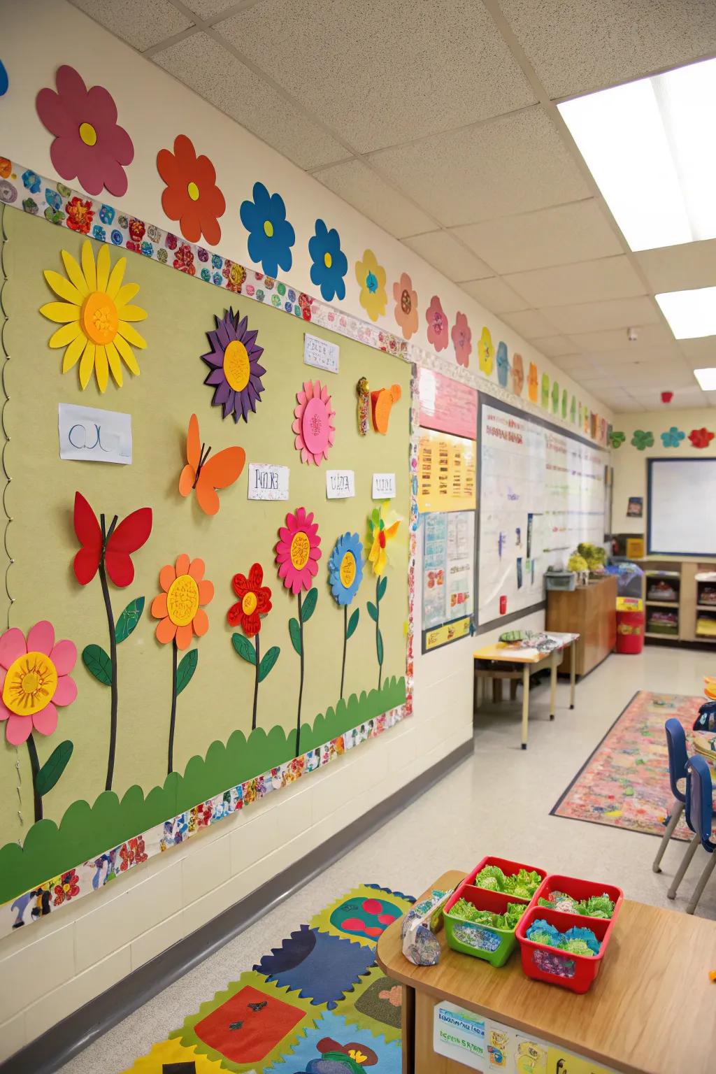 Welcome spring into your classroom with a flower-filled bulletin board that pops with color.