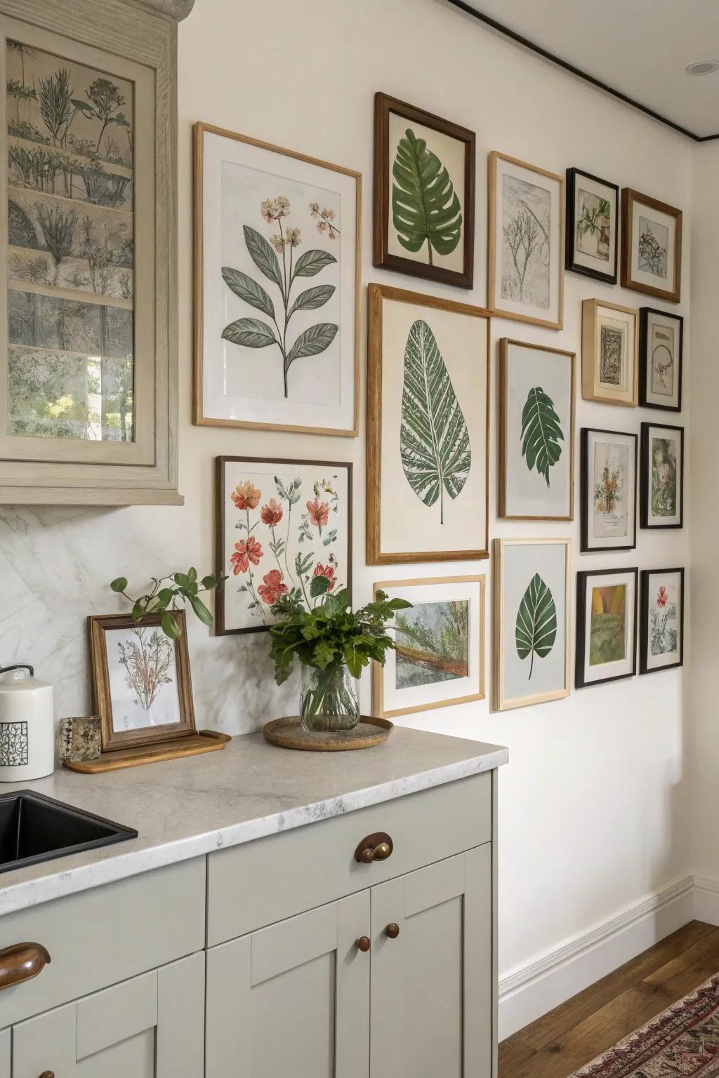 A gallery wall brings character and charm to any kitchen setting.