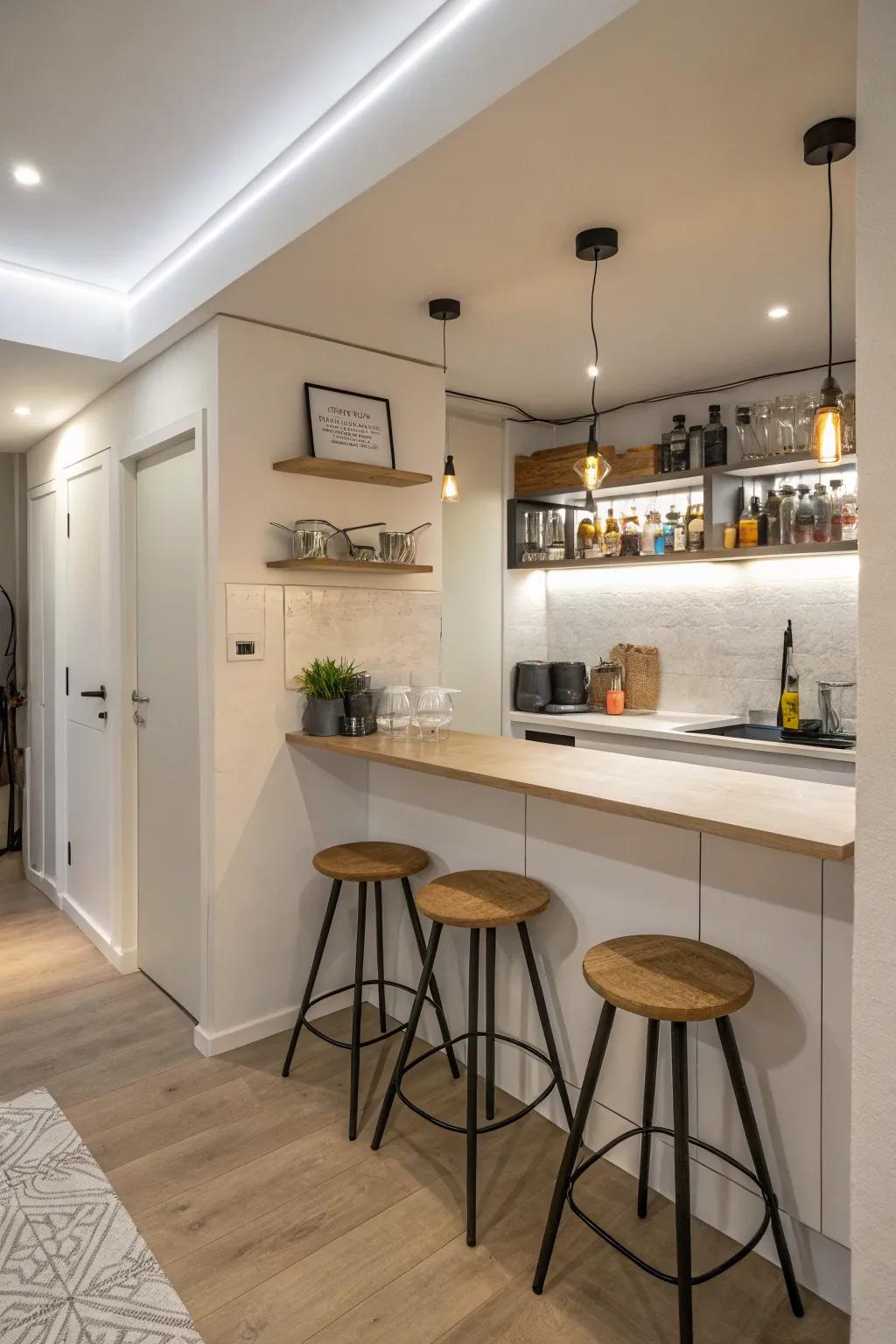 A wall bar provides function without sacrificing area.
