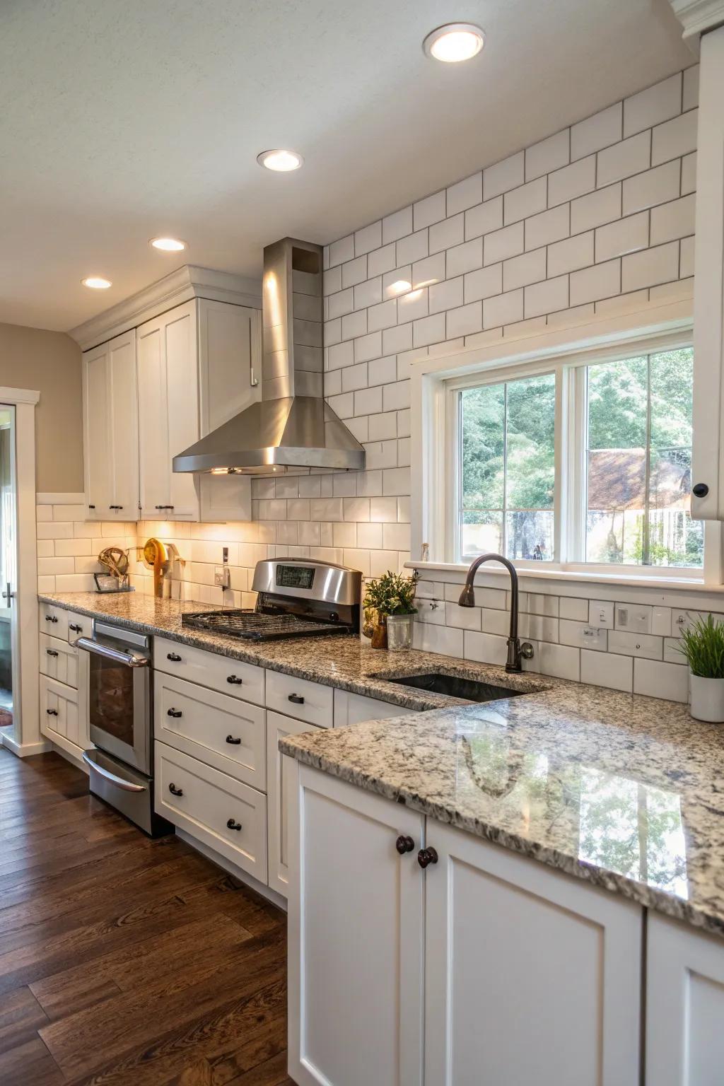 Ageless kitchen design with granite countertops and traditional tiles.
