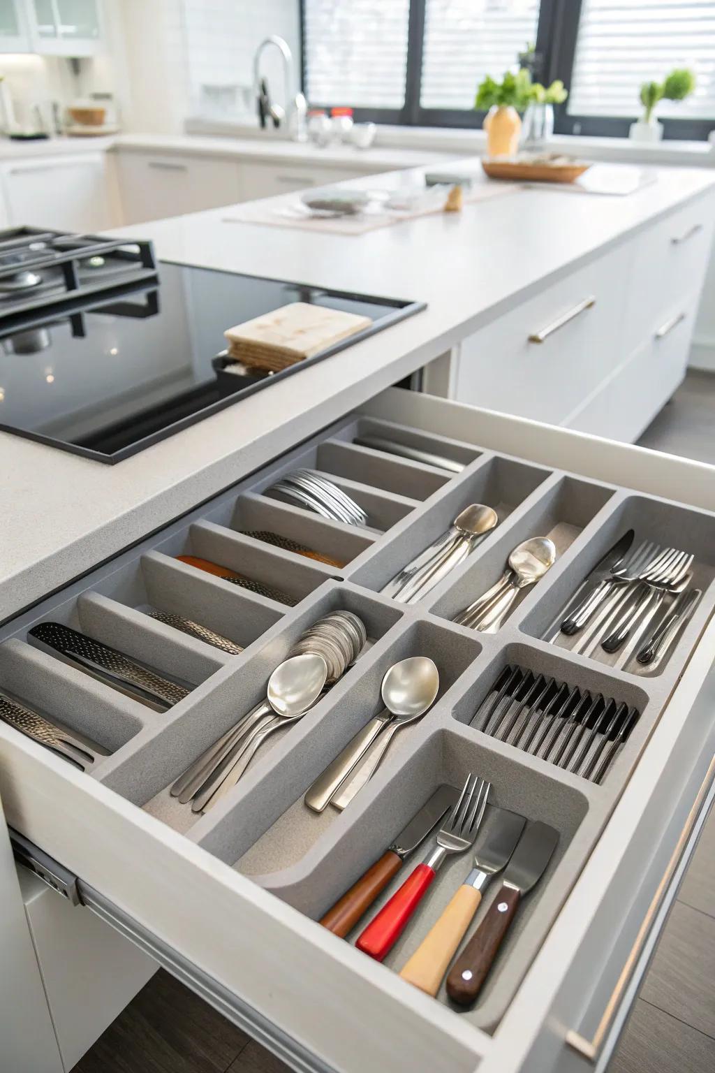 Utensil dividers keep your kitchen tools organized and within easy reach.
