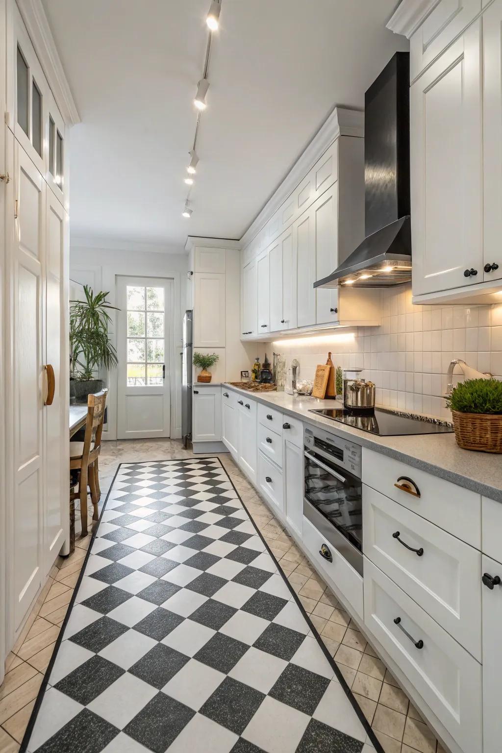 Ageless beauty with a checkerboard kitchen floor.