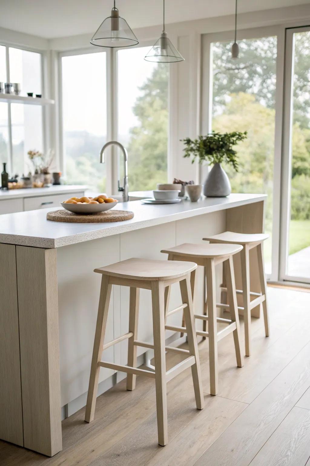 Sleek stools without backs provide a minimalist approach to kitchen island seating.