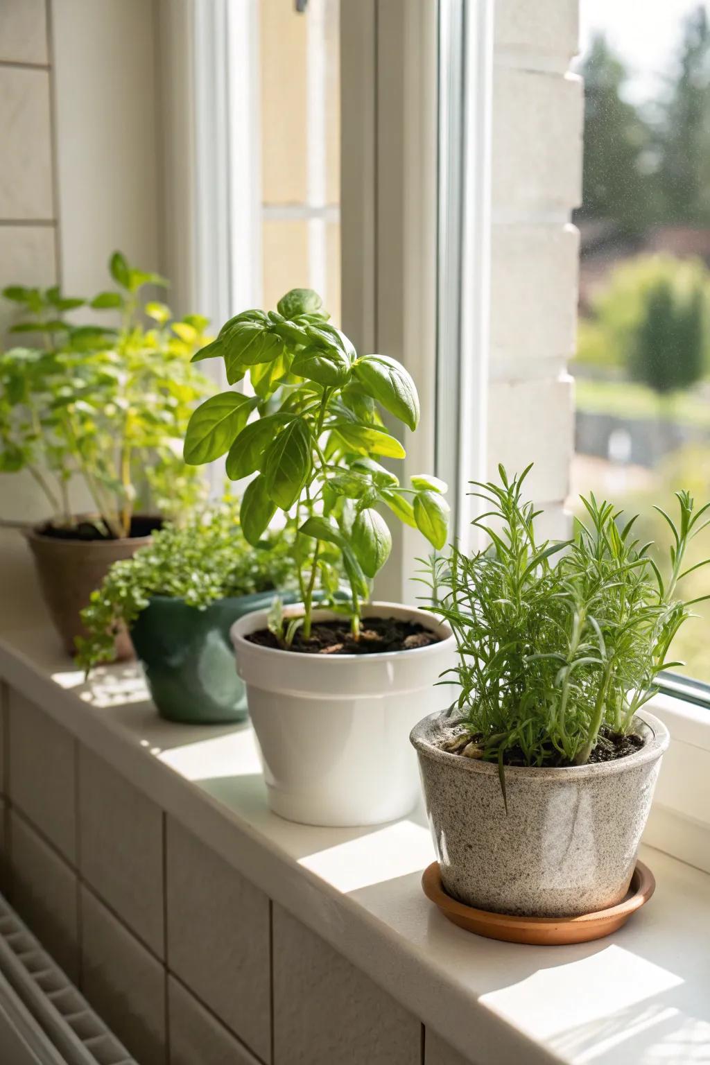 Fragrant herbs contribute both elegance and practicality to your window sill.
