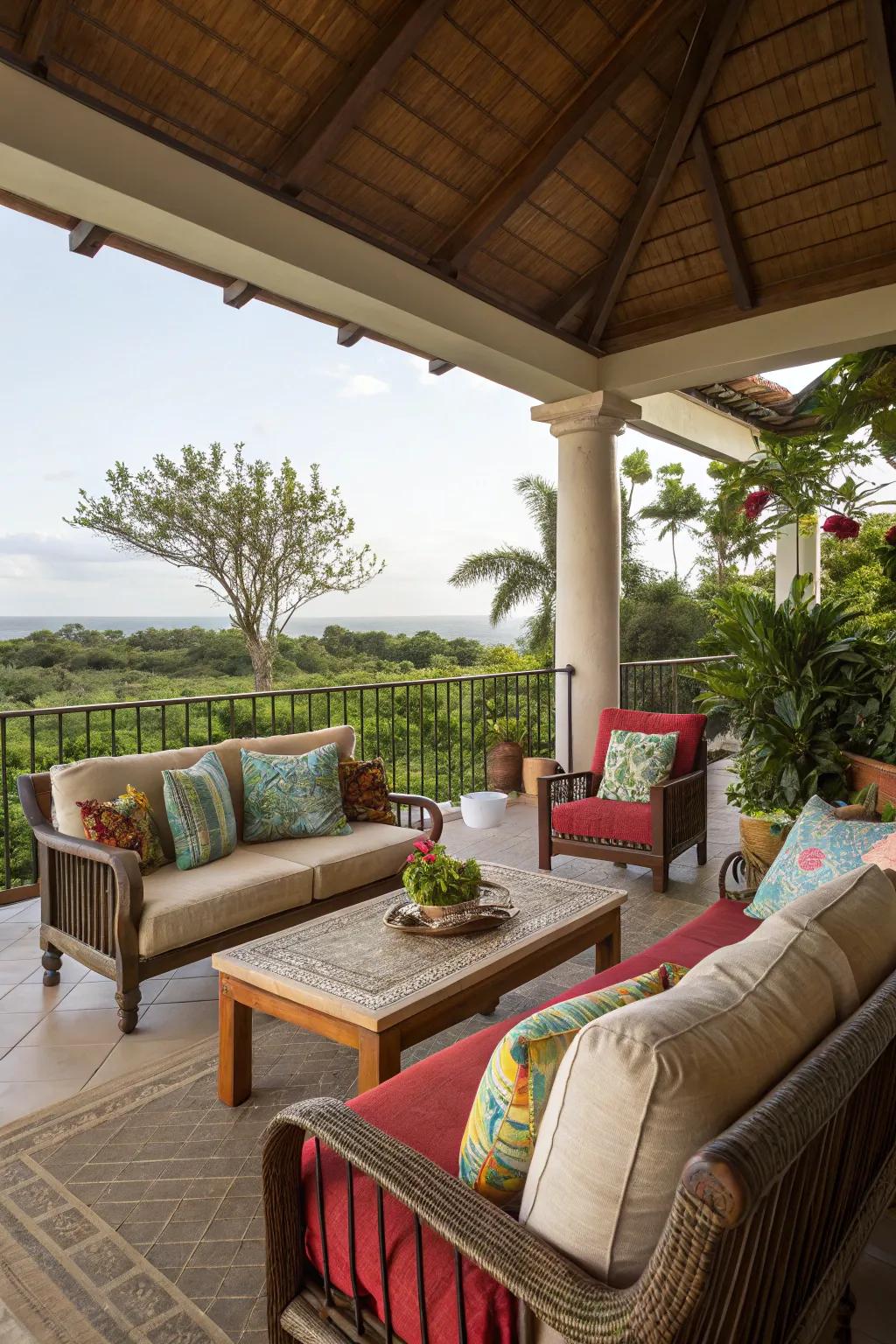 A snug seating spot on the lanai, perfect for unwinding.