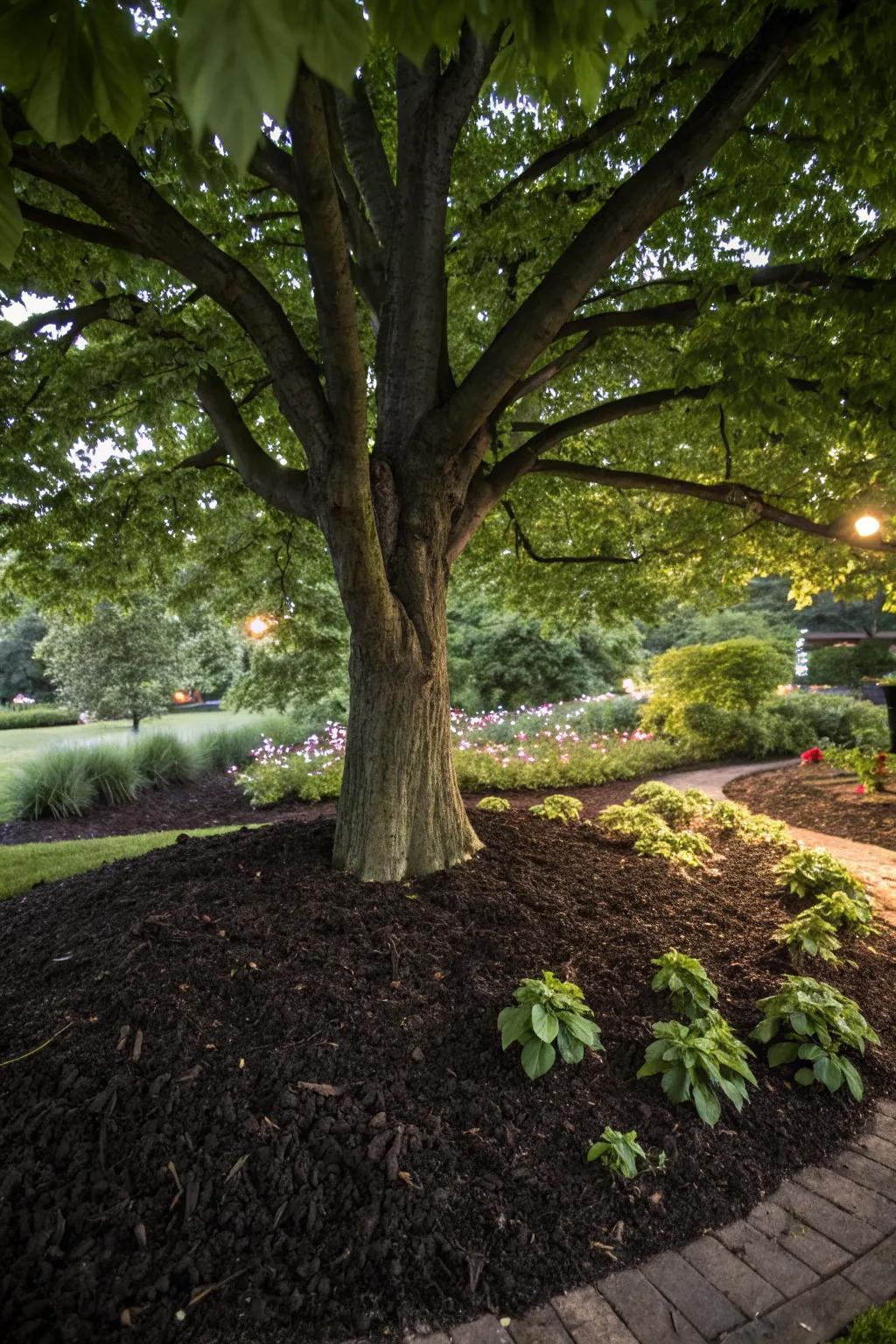Mulch offers security while also adding to the beauty of the area around trees.