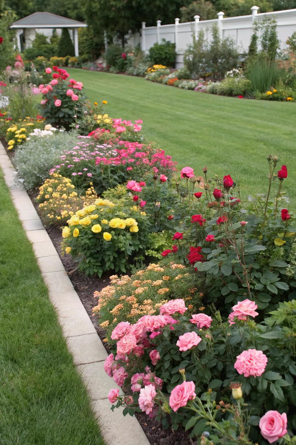 Radiant roses bring lively color to varied borders.