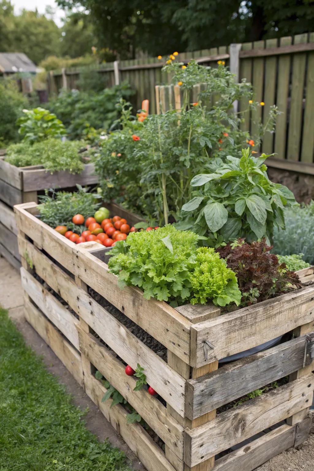 Wood pallets are a lovely and cheap way to make raised beds for your garden.