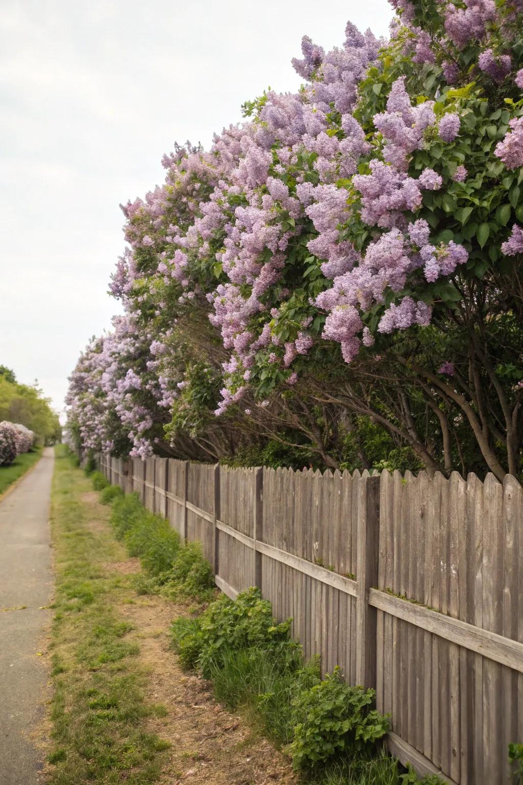 A lilac hedge providing both privacy and beauty in the garden.