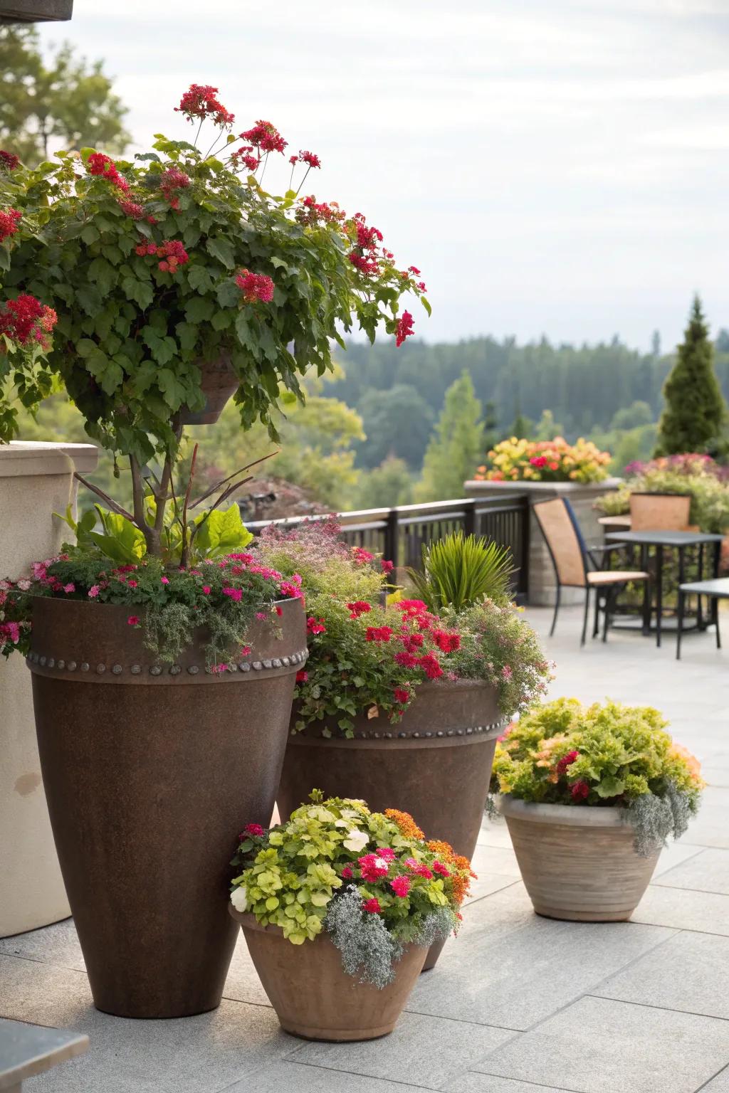 Cultivate visual intrigue with bloom pots of varying heights.
