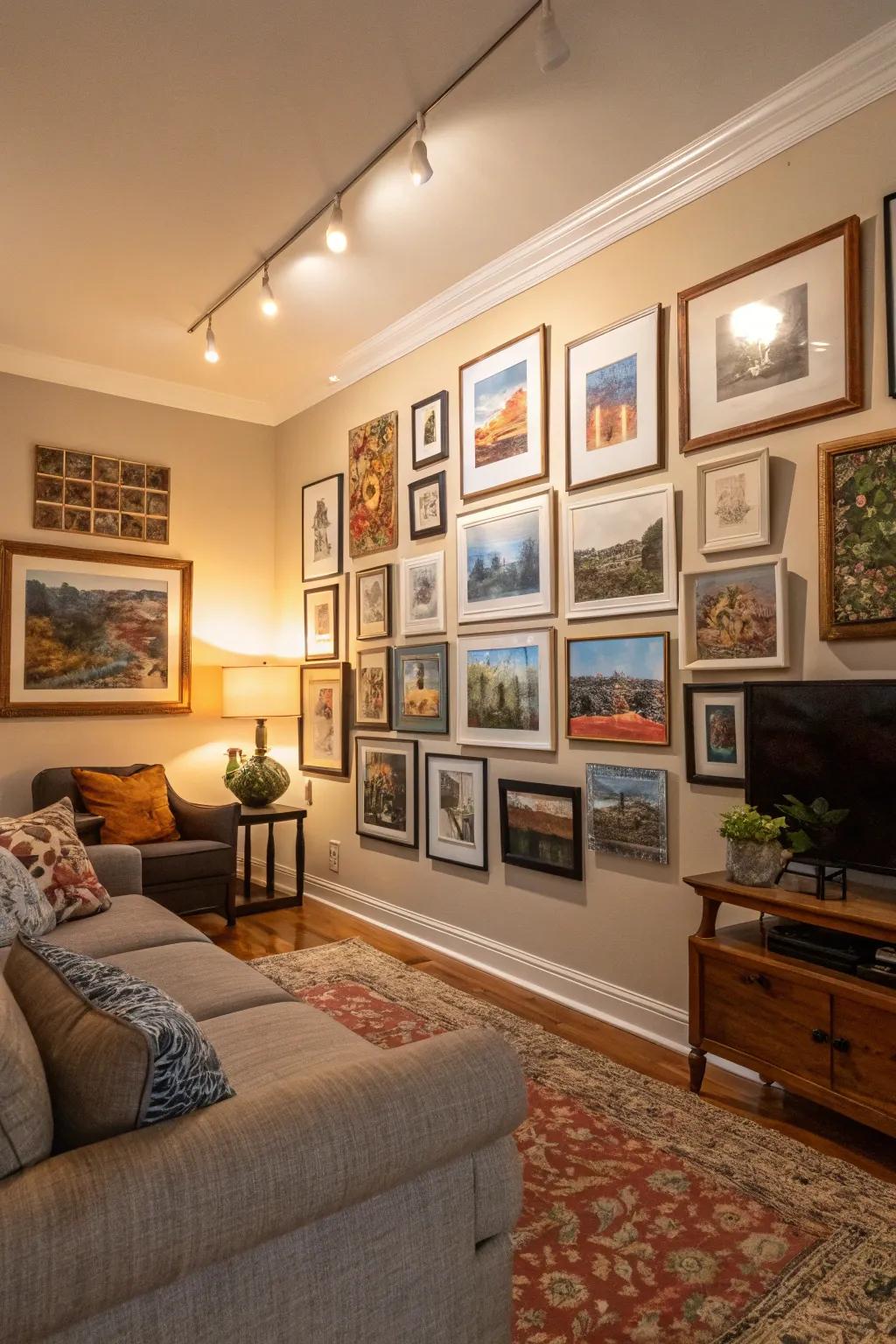 Curate a harmonious gallery wall using large frames.