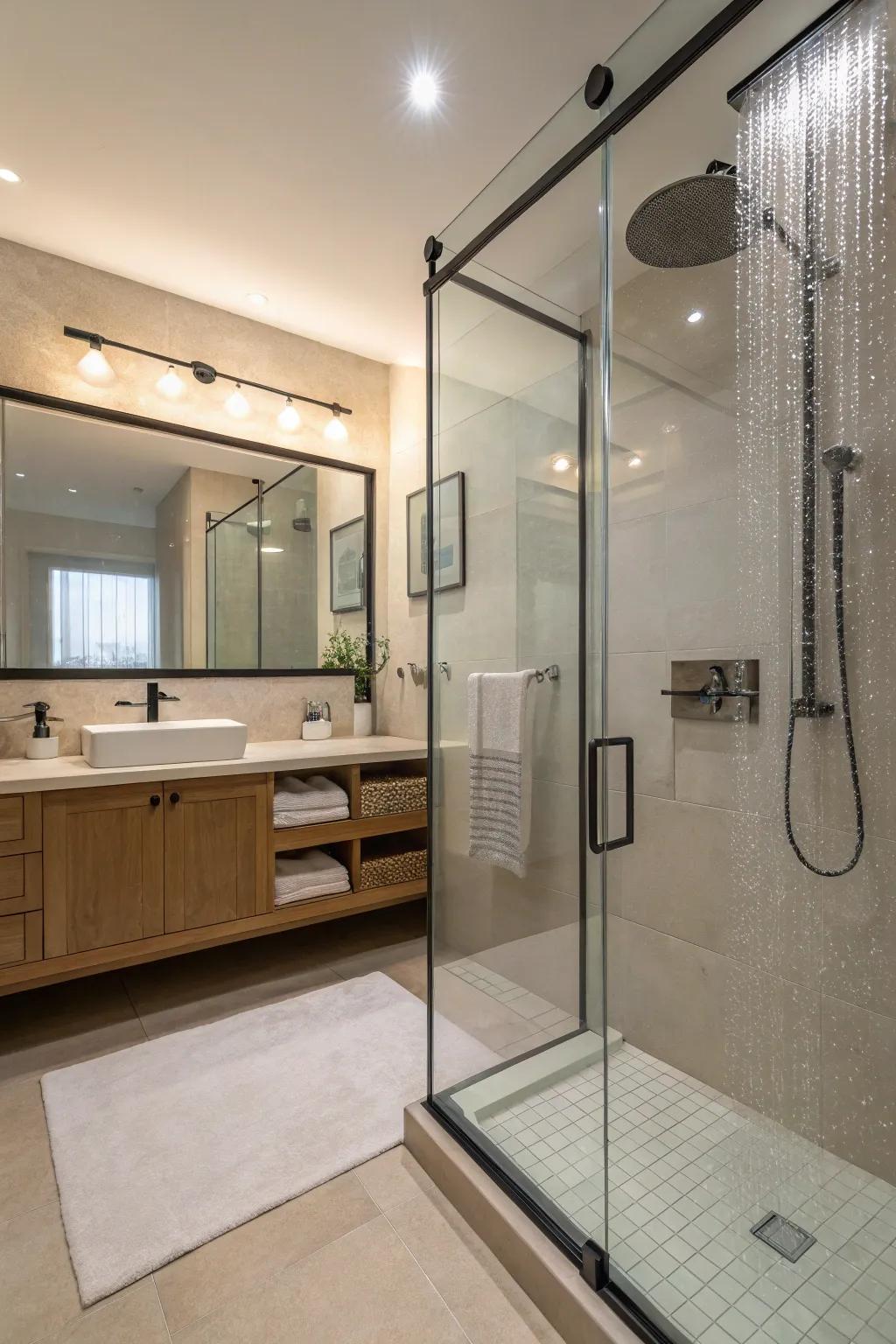 See-through panels give your bathroom a smooth, borderless aesthetic.
