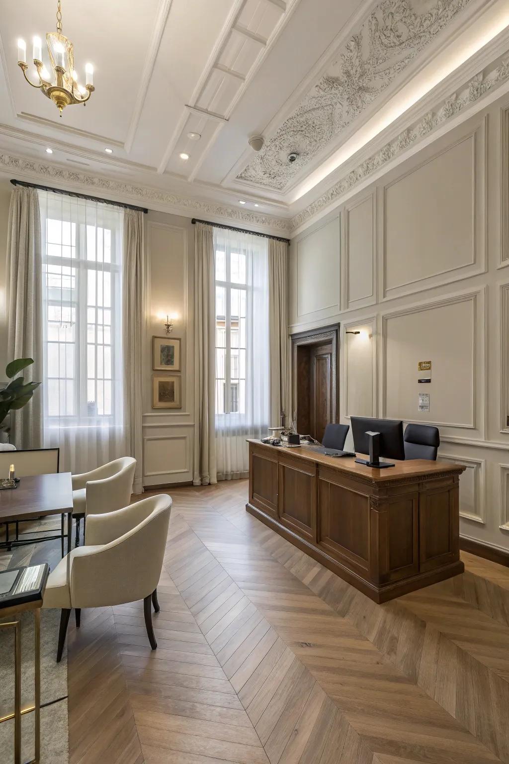 Muted hues cultivate a calm and professional setting.