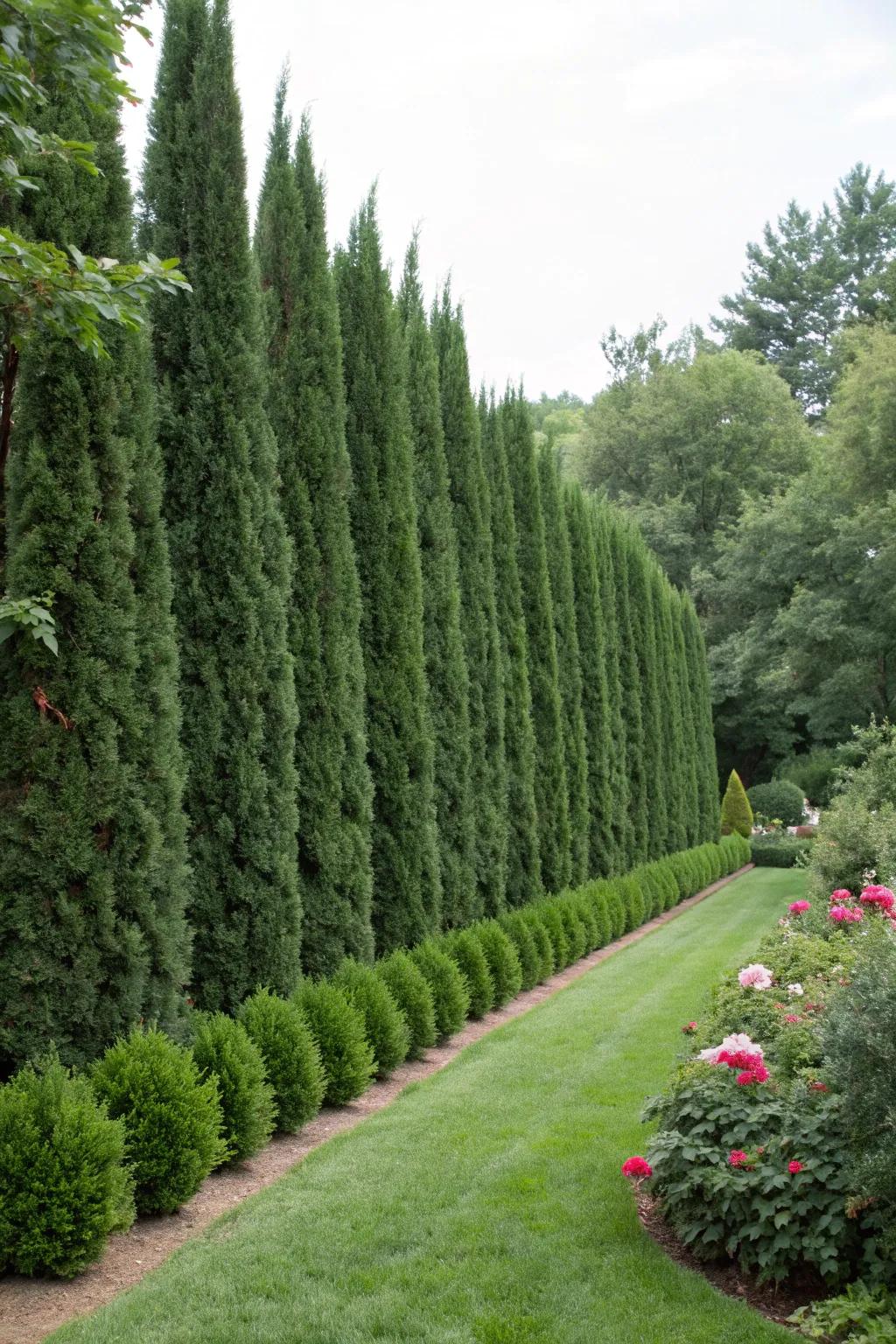 Design your tranquil outdoor hideaway using Leyland cypress as natural privacy screens.