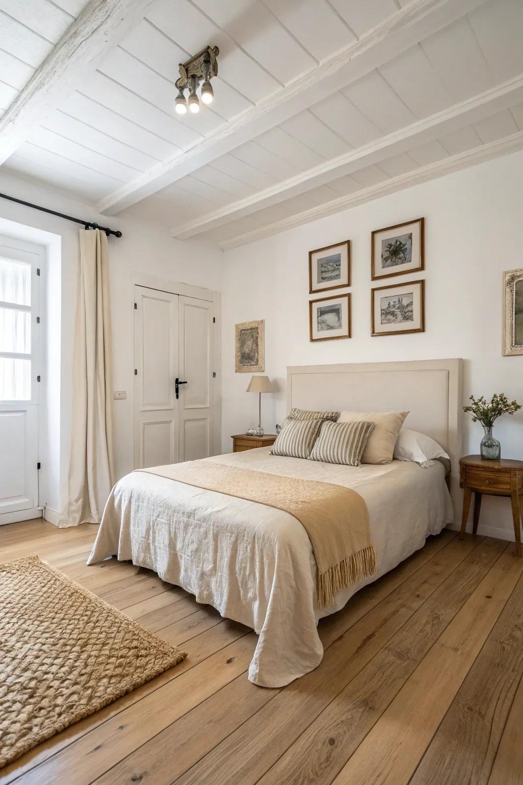 Neutral tones enhance bright timber flooring, promoting a relaxing environment.