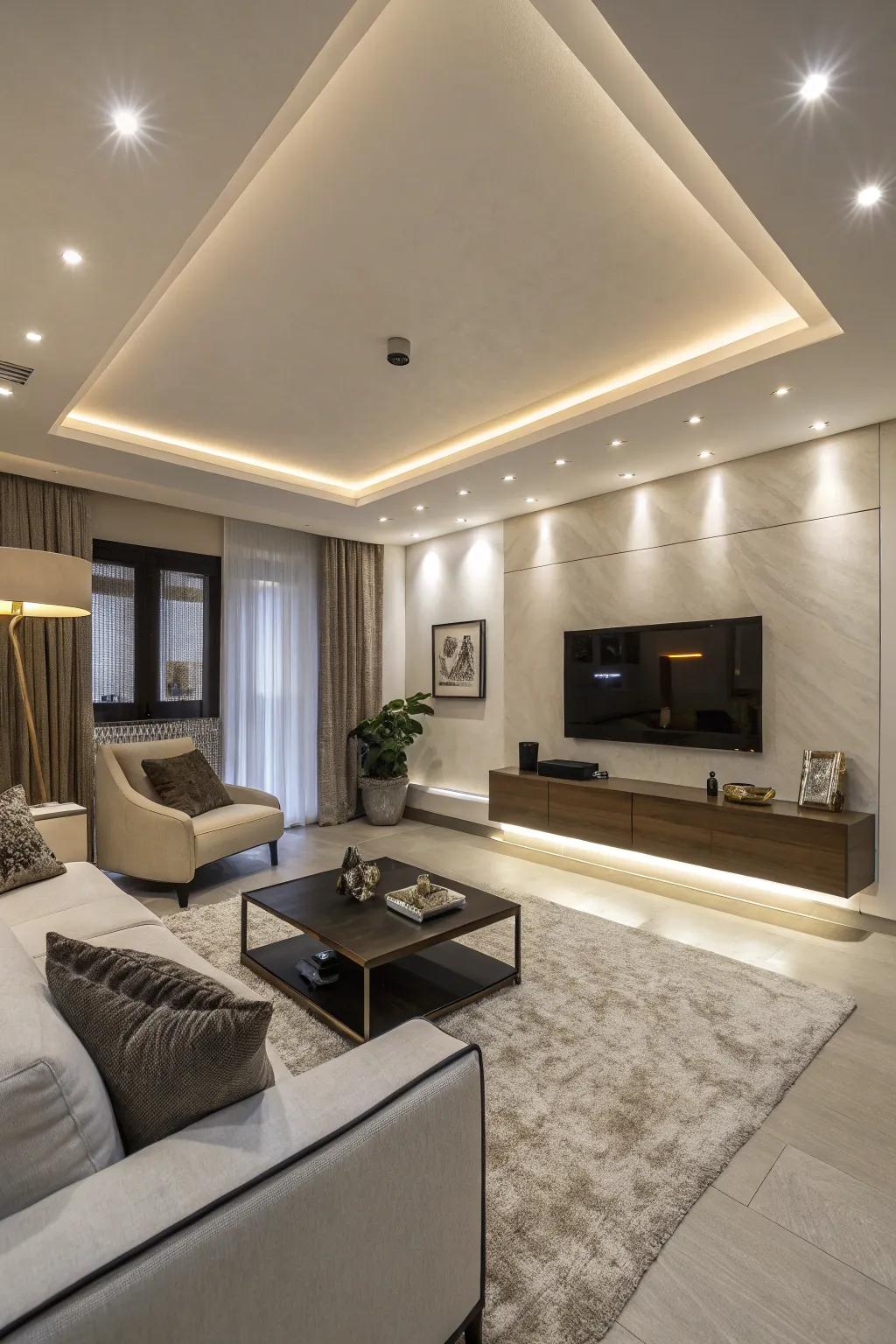 Inset lighting is a streamlined method for brightening shadowed rooms.