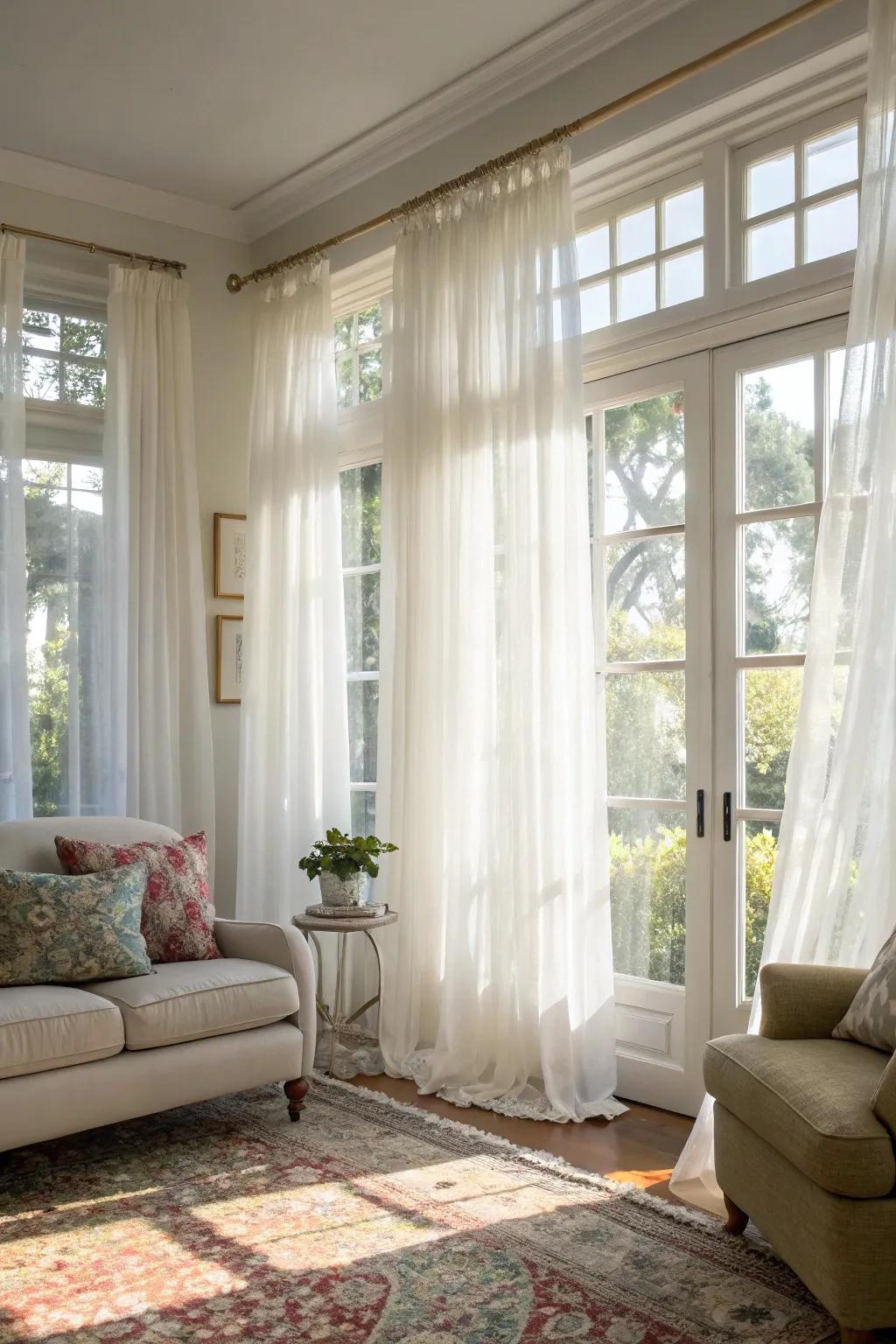 Sheer curtains allow light to playfully illuminate your living room.