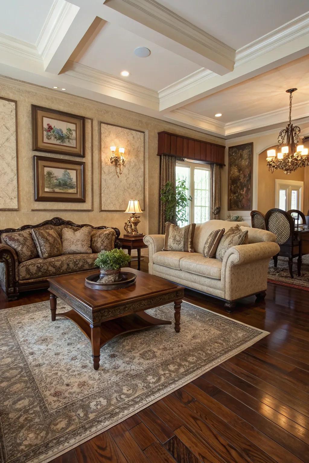 Timeless hardwood flooring infuses any living space with grace and warmth.