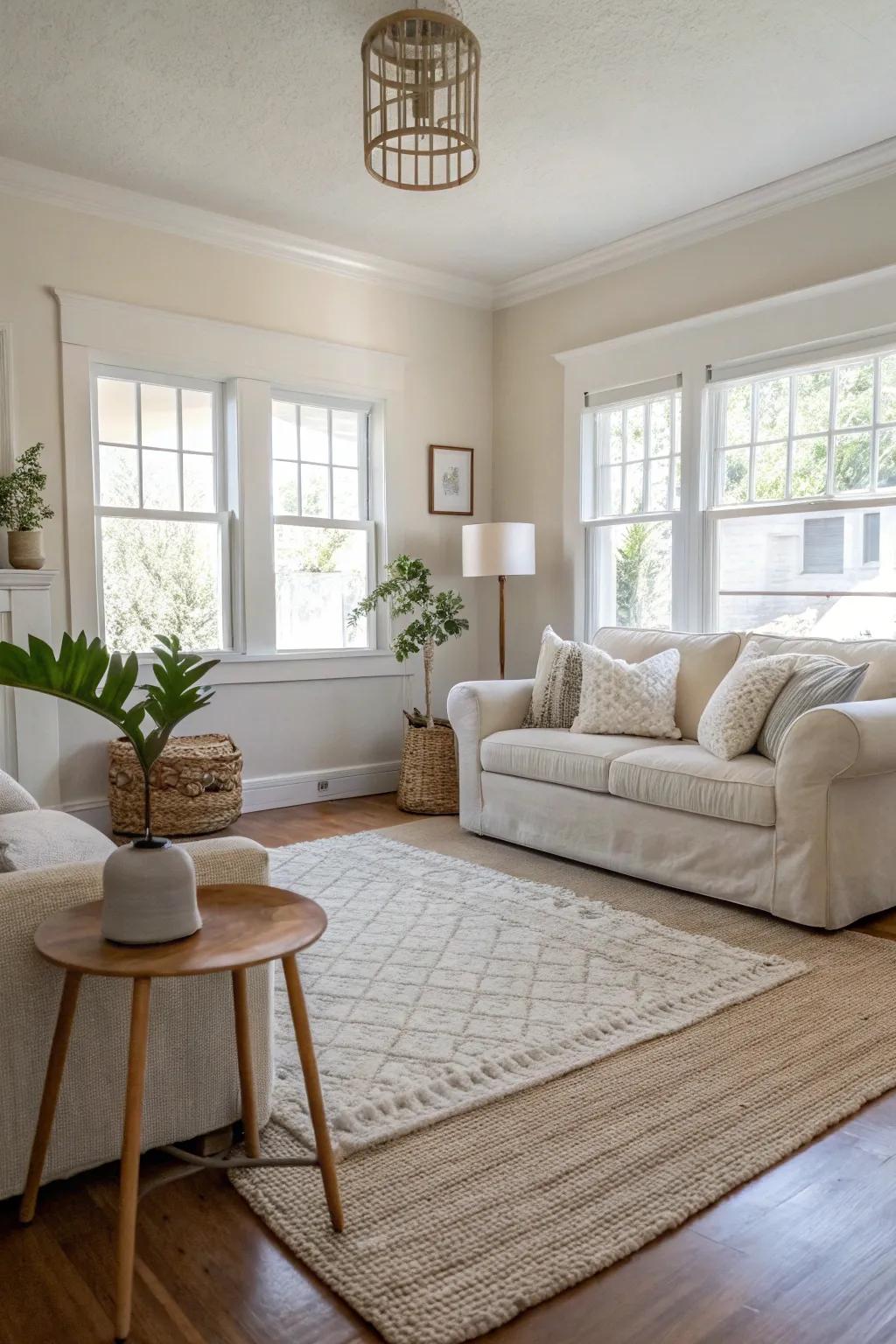 Neutral rugs offer a serene and classy foundation for any family room.