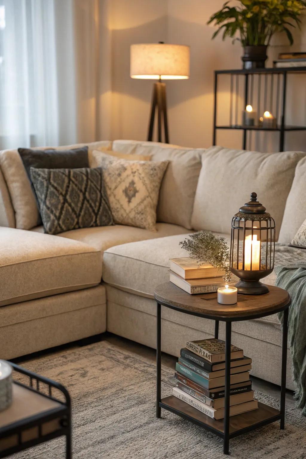 Effectively use corners with an L-shaped sectional sofa.