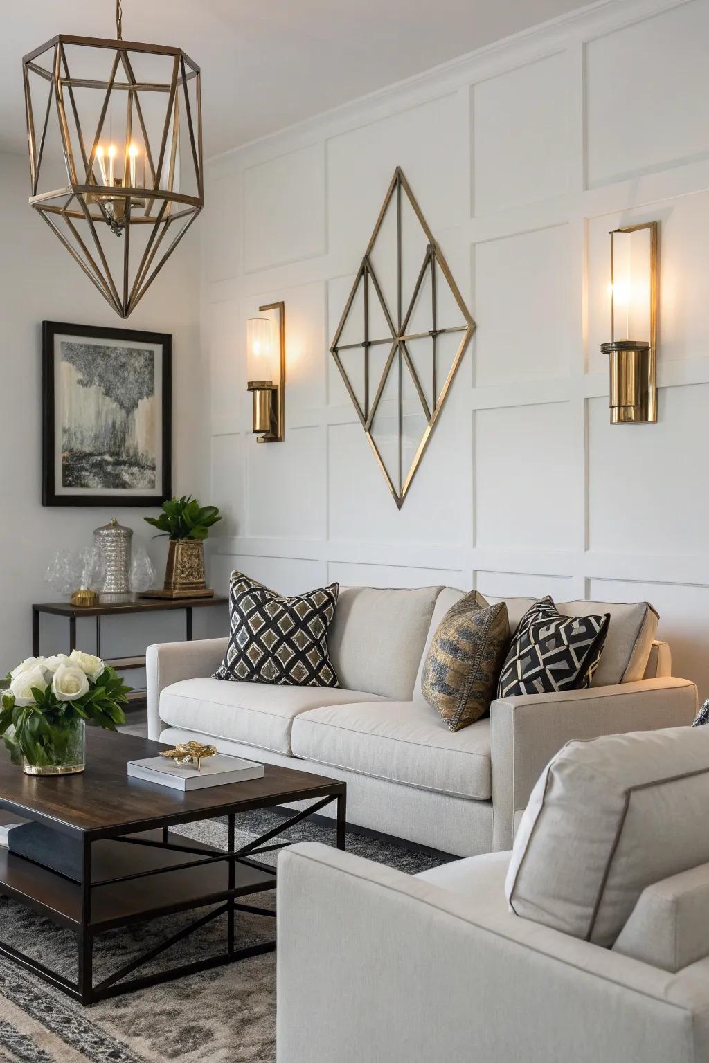 Geometric sconces introduce a contemporary artistic feel to your walls.
