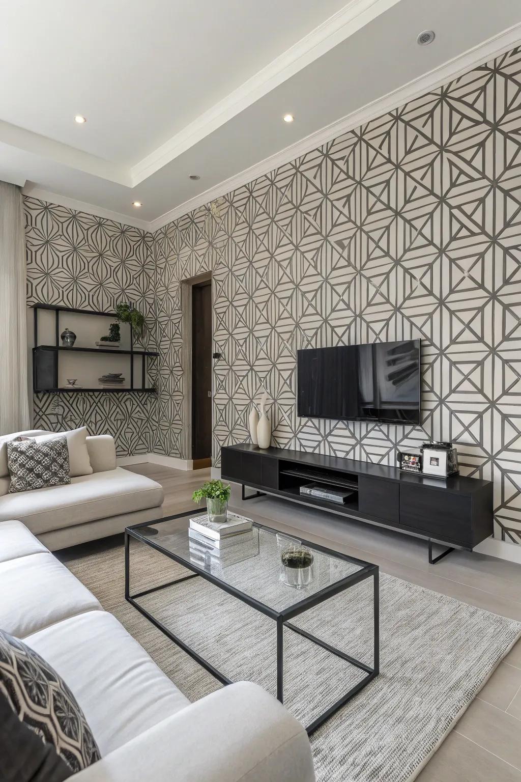 Geometric designs lend a structured elegance to your living room.