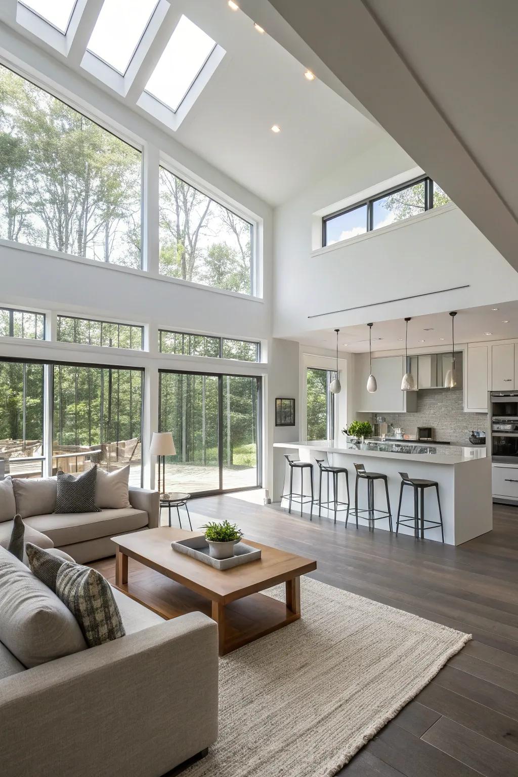 An open layout merging the living and cooking spaces flawlessly.