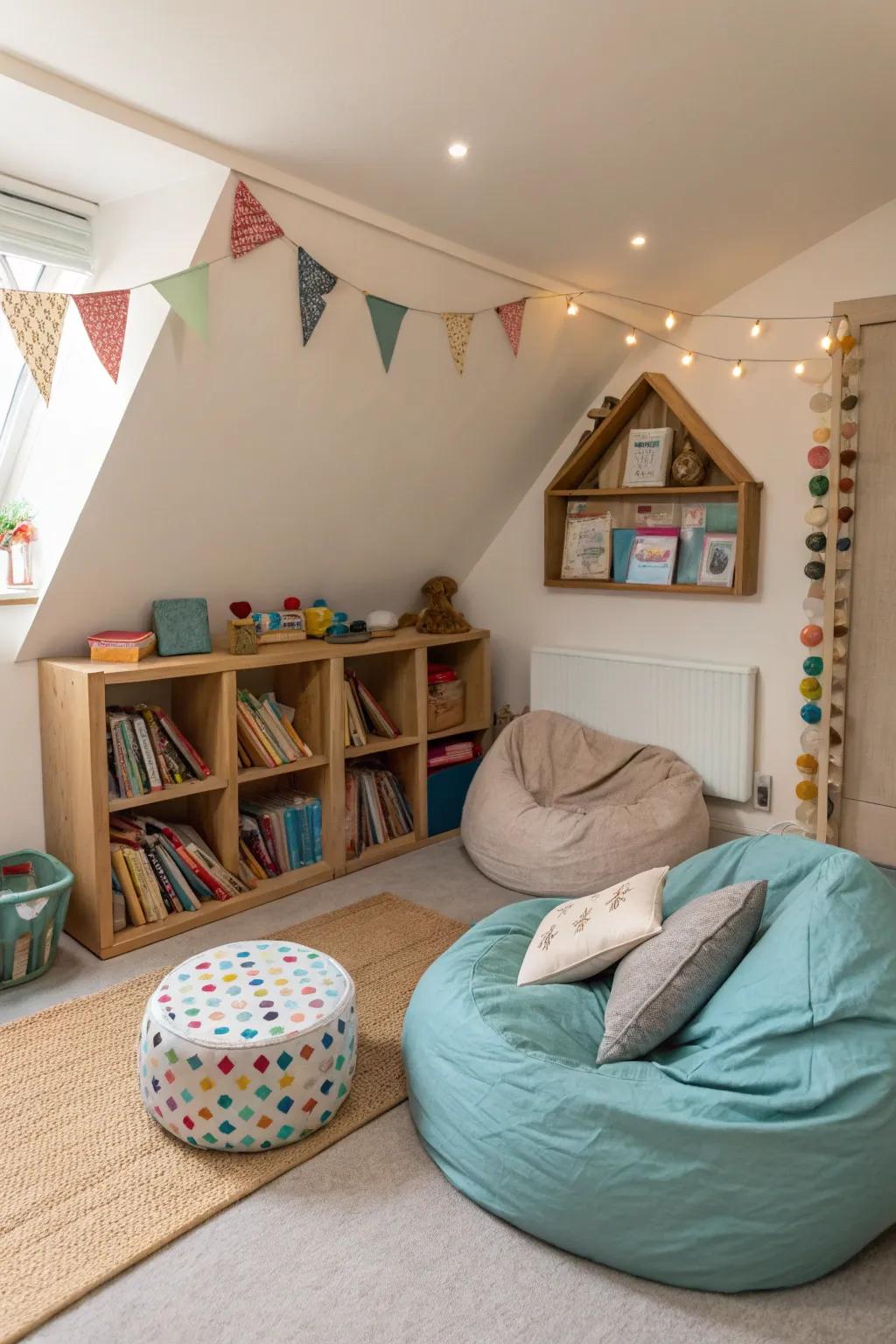 A snug reading corner enticing children to discover the wonders of books.