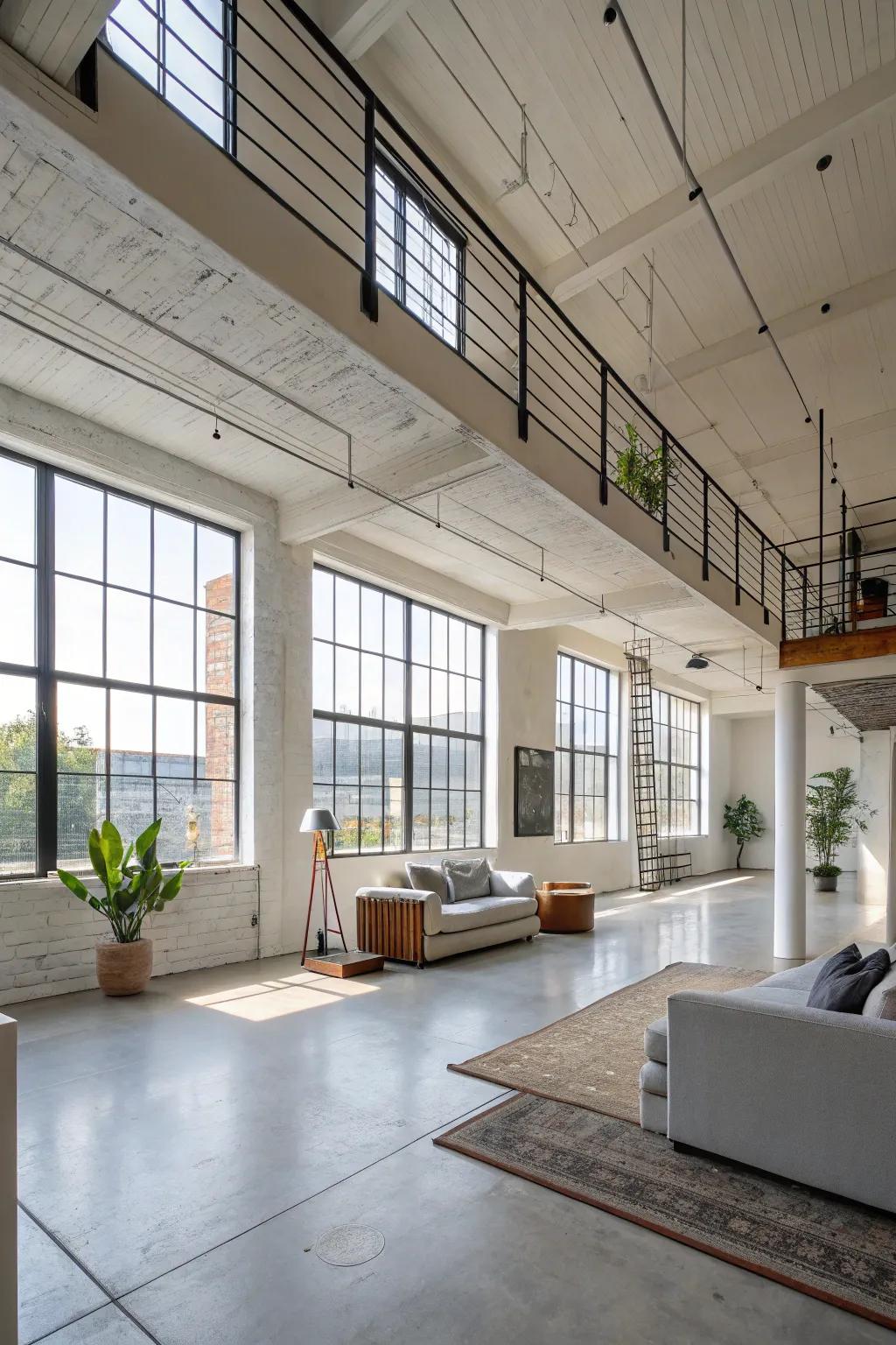 A loft demonstrating the charm of an open layout, enhancing both the space and the light.