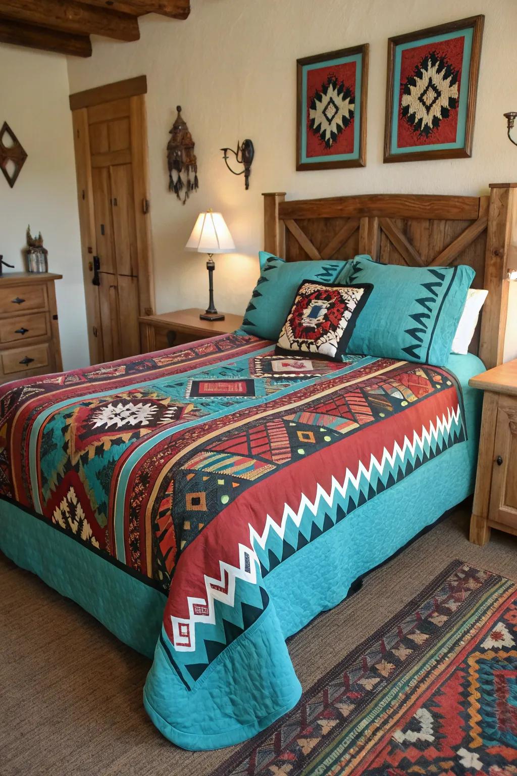 Southwestern bedding brings a dash of Western sophistication to the bedroom.
