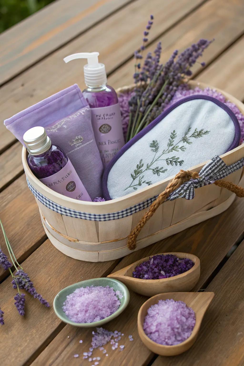 Serene Lavender Basket: A peaceful haven cloaked in gentle violet shades.