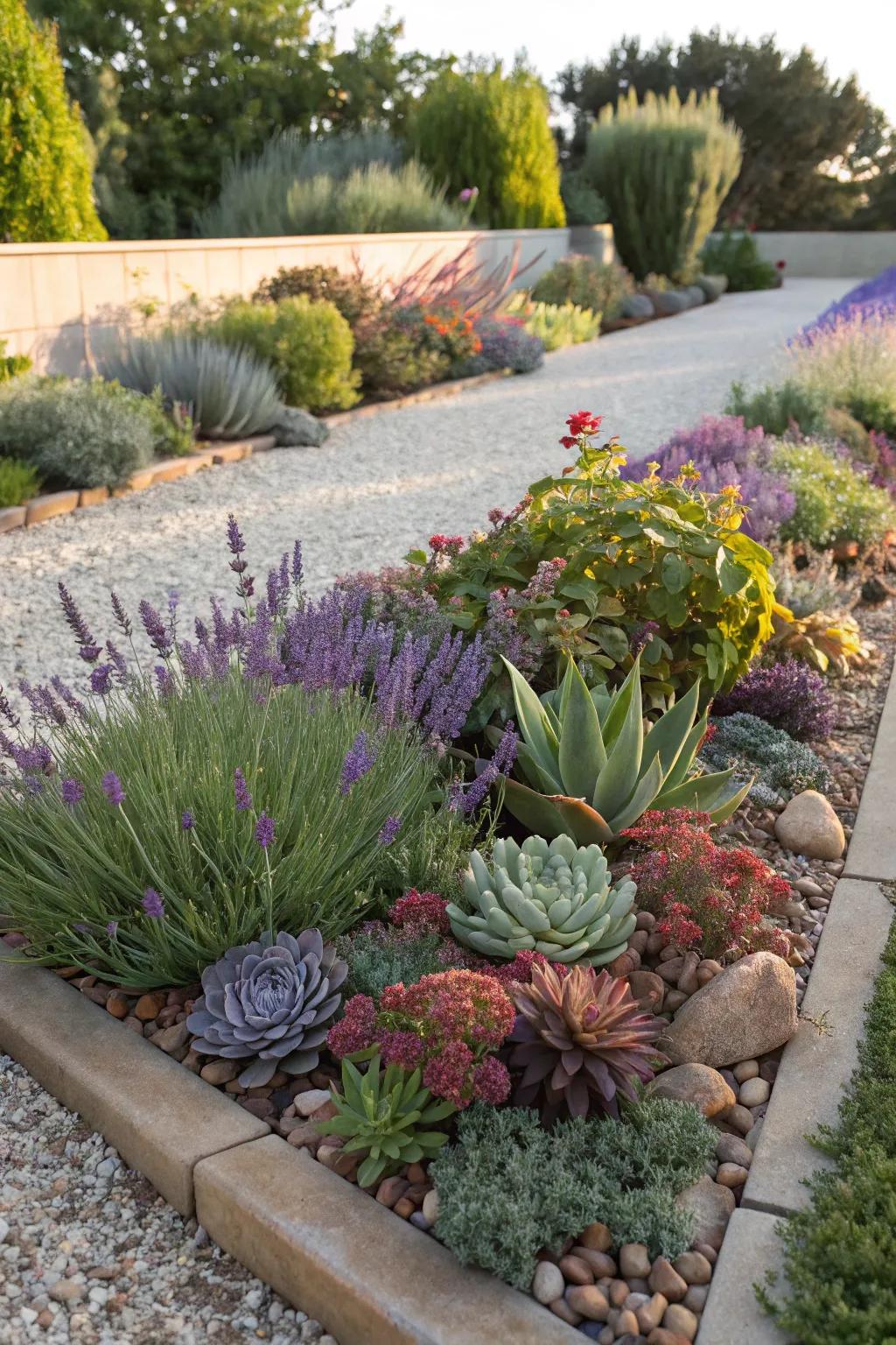 A vibrant assortment of drought-tolerant plants thriving under the sun.