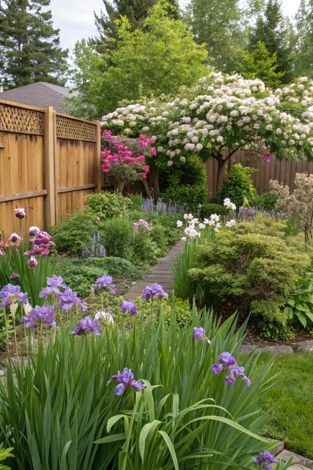 Oregon iris and Douglas spiraea thrive effortlessly in a Portland garden designed with local plants.