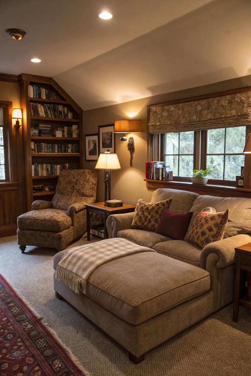 An inviting seating space featuring comfortable seating and an elegant daybed.