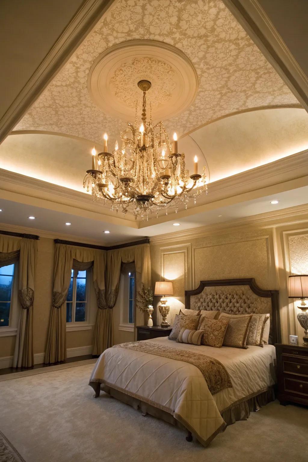 A beautiful chandelier can turn your tray ceiling into an elegant focal point.