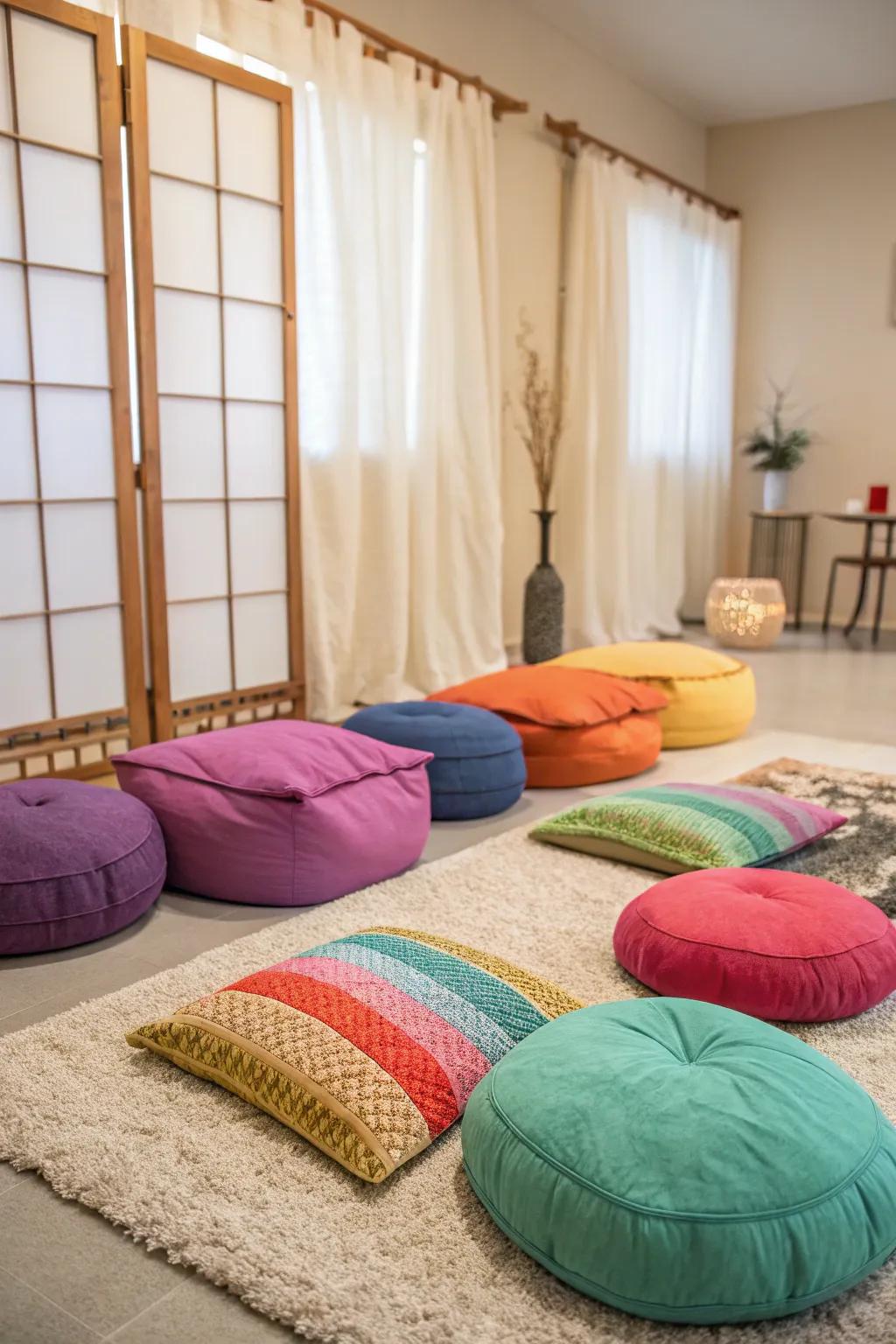 Combine different cushions to design an inviting and toasty meditation space.