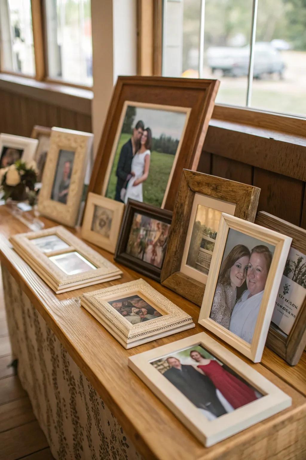 A selection of picture frames keeps cherished loved ones in our memory.