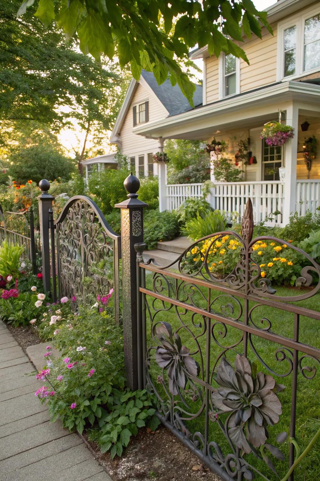 Floral metalwork lends refinement to any garden ambiance