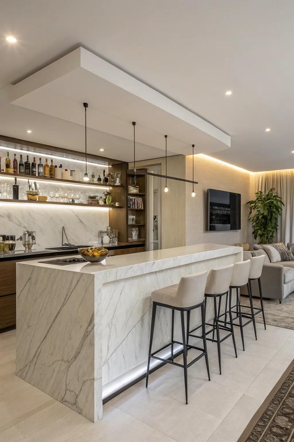 A minimalist home bar with a focus on clean lines and simplicity.