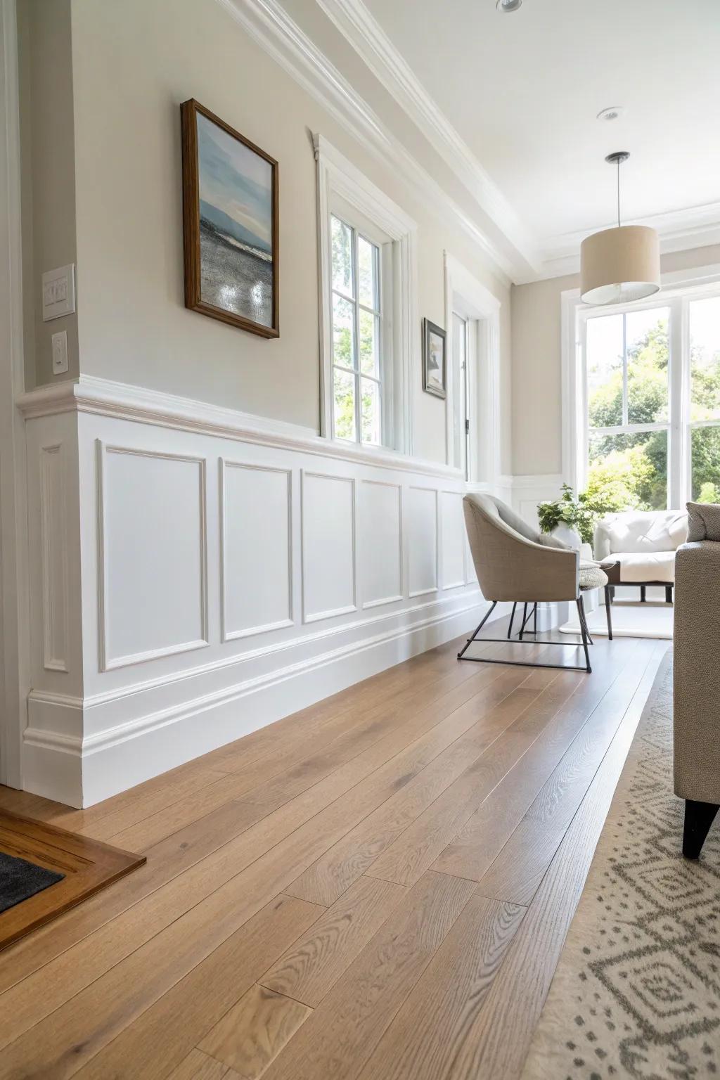 Elegant and simple baseboards in a radiant, contemporary space.