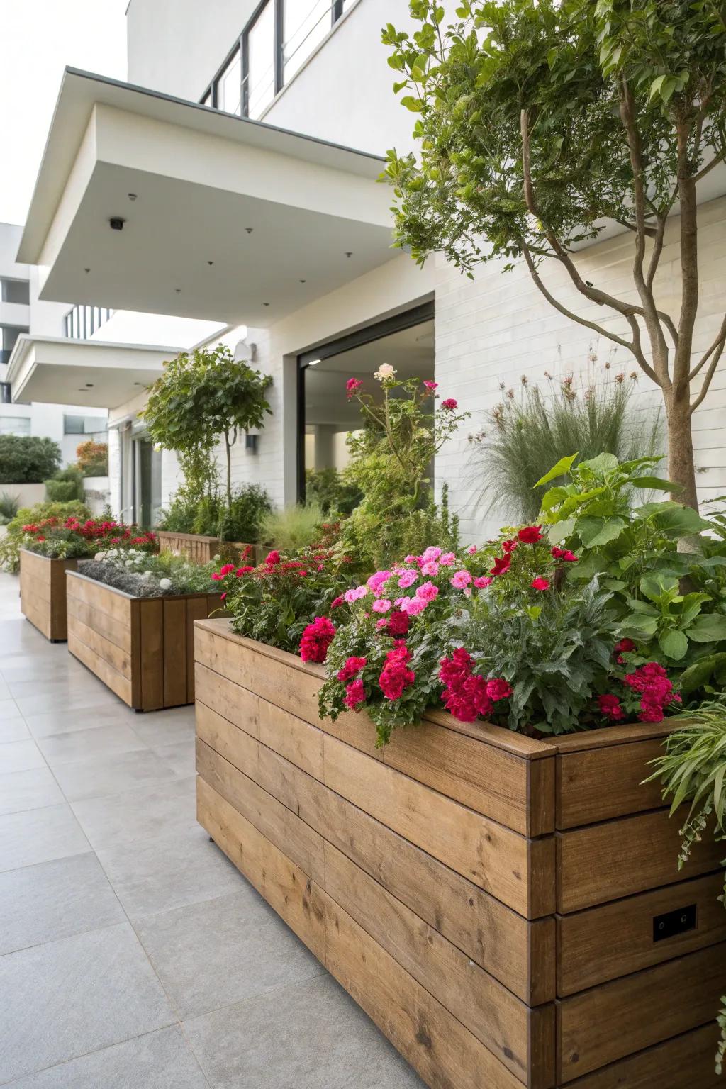 Raised beds enhance any garden corner with added dimension and elegance.