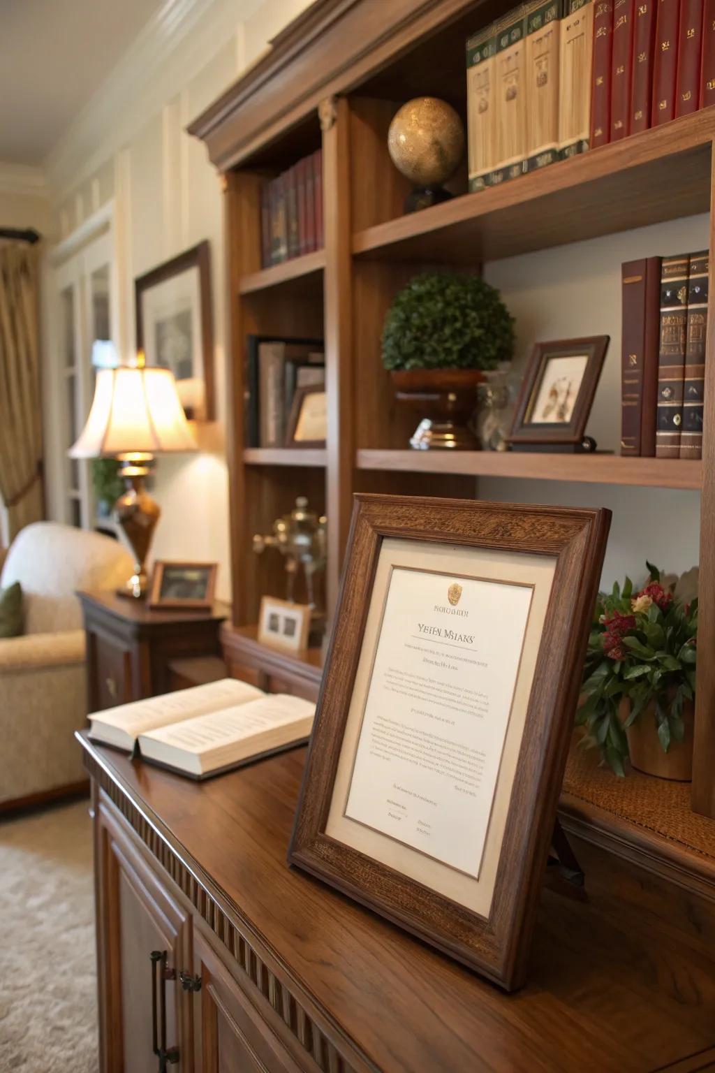 Elevate your diploma with a timeless walnut finish frame that adds warmth and character.