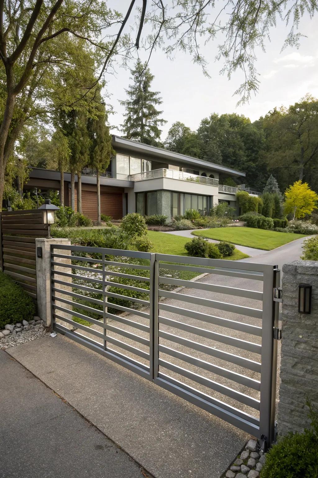 Horizontal slats lend a polished and modern feel to any driveway entrance.