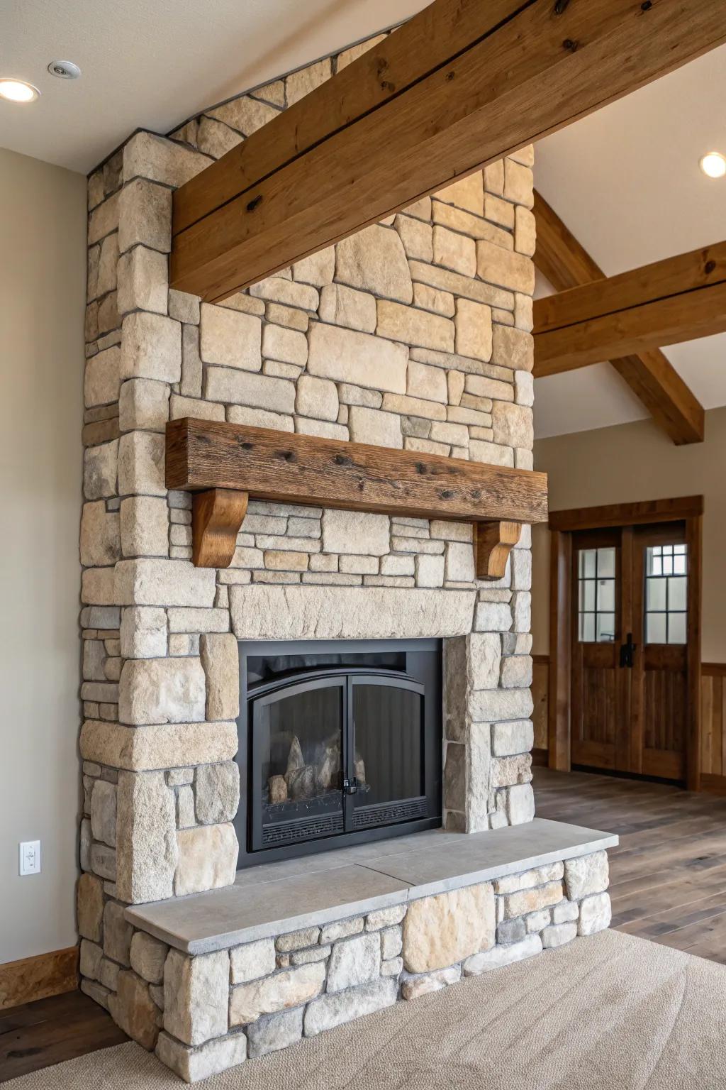 A perfect mix of stone and wood creates a timeless farmhouse ambiance.