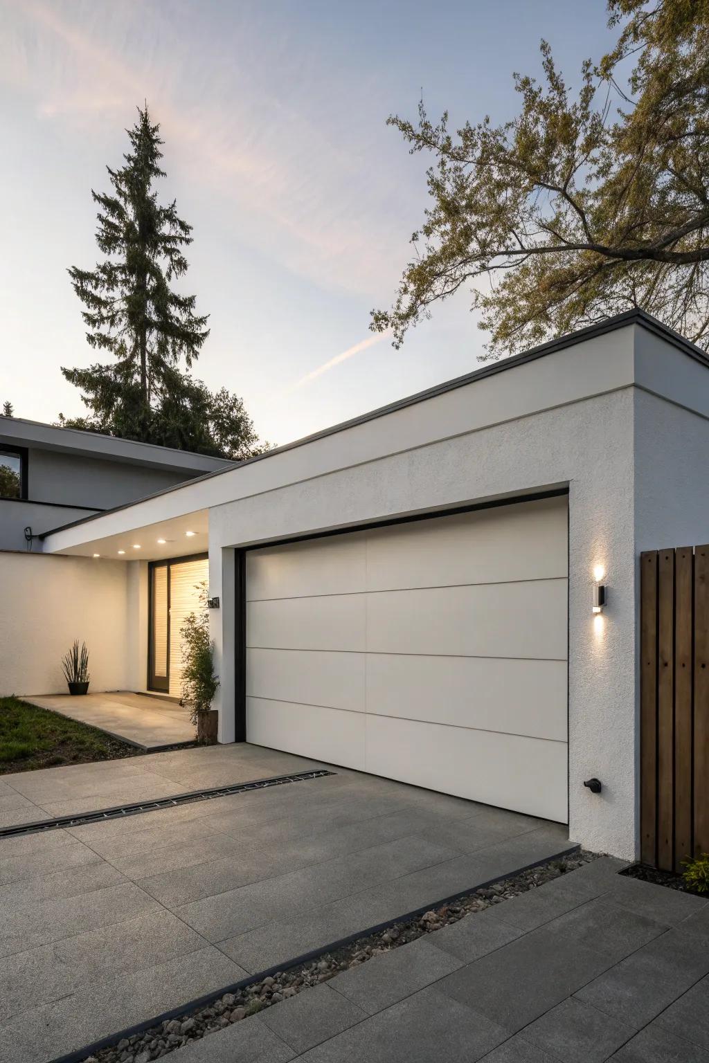 Minimalistic garage doors provide a neat and streamlined aesthetic.