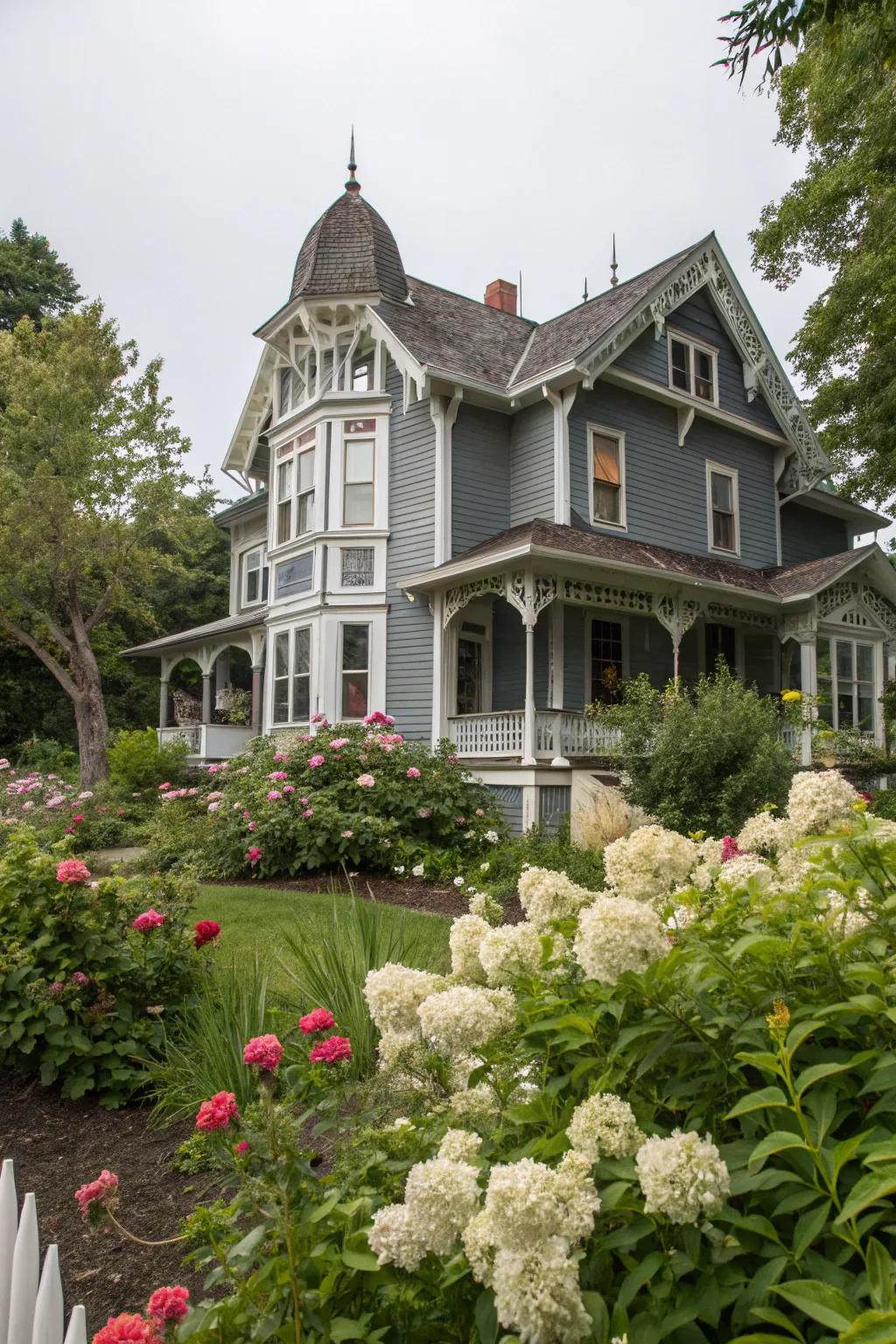 Stone grey and white trim add classic elegance to this Victorian home.