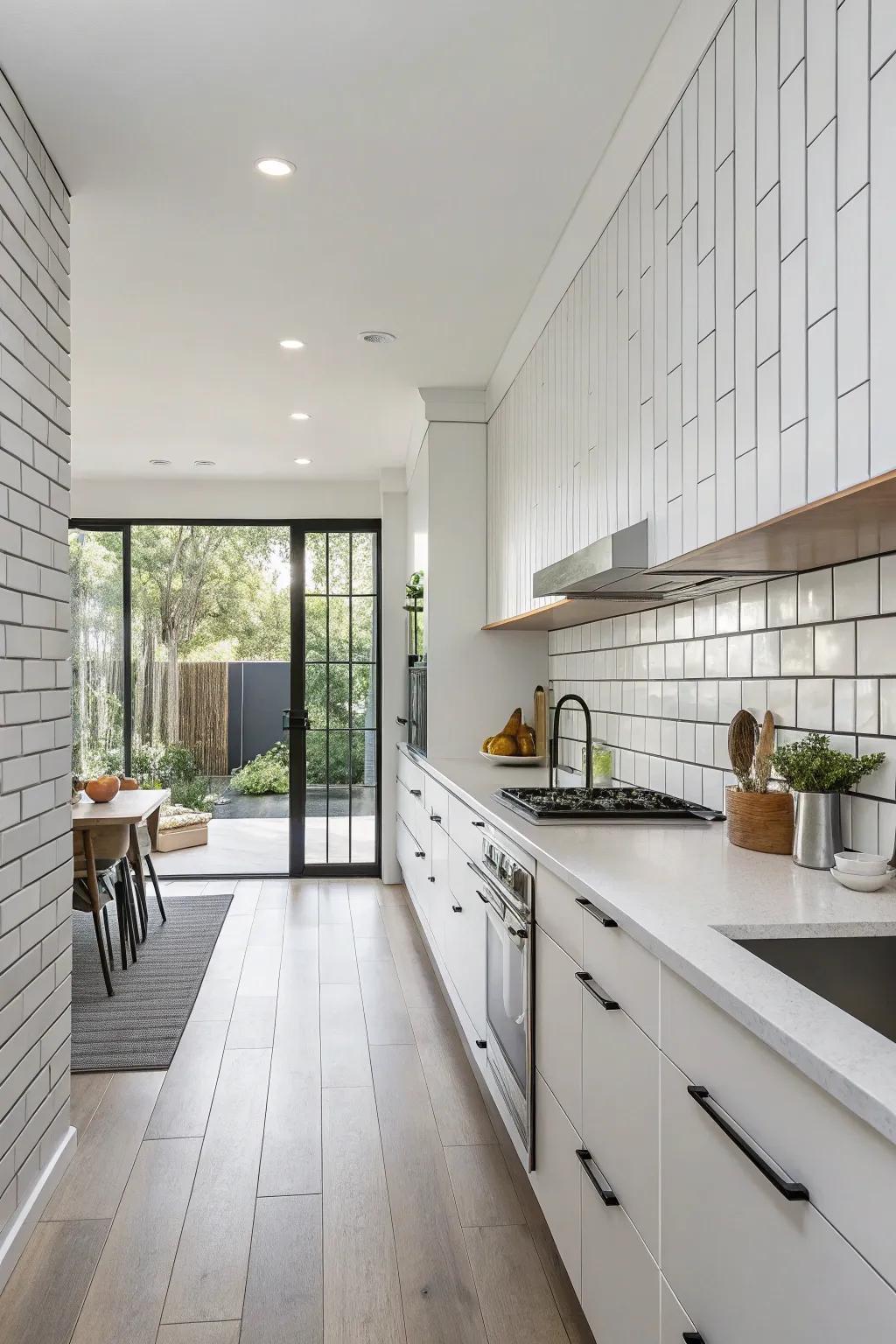 Vertical rectangular tiles offer a modern update to a classic style.