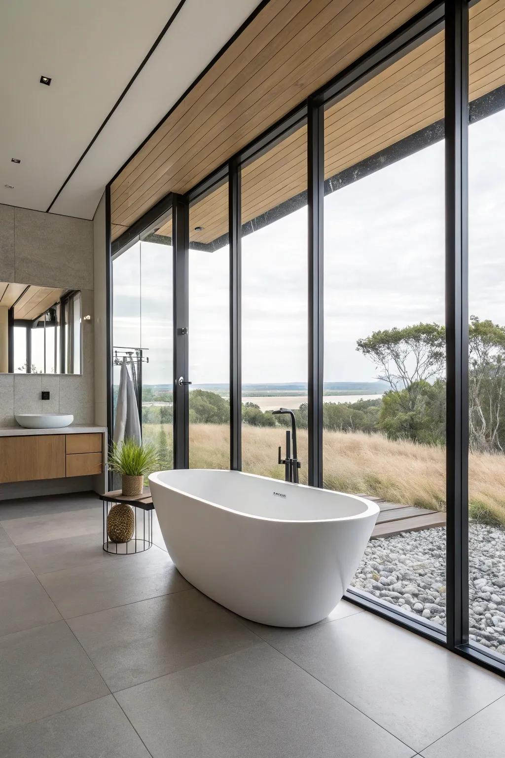 An open-concept bathroom layout emphasizing space and freedom.